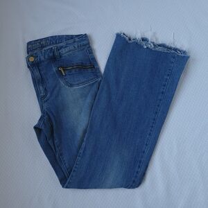 Michael Kors Women's Size 6 Blue Women Jeans Boot Flare Frayed Hem Gold Zippers